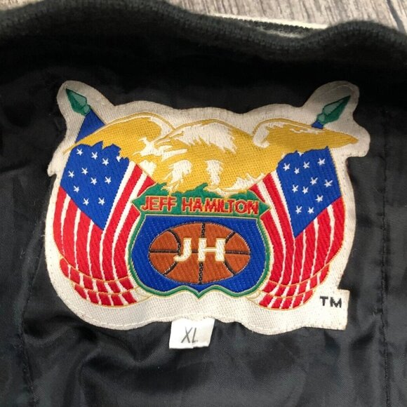 NBA Jacket All Teams Patches Jeff Hamilton Vintage SIZE XL Black Satin - Picture 8 of 8